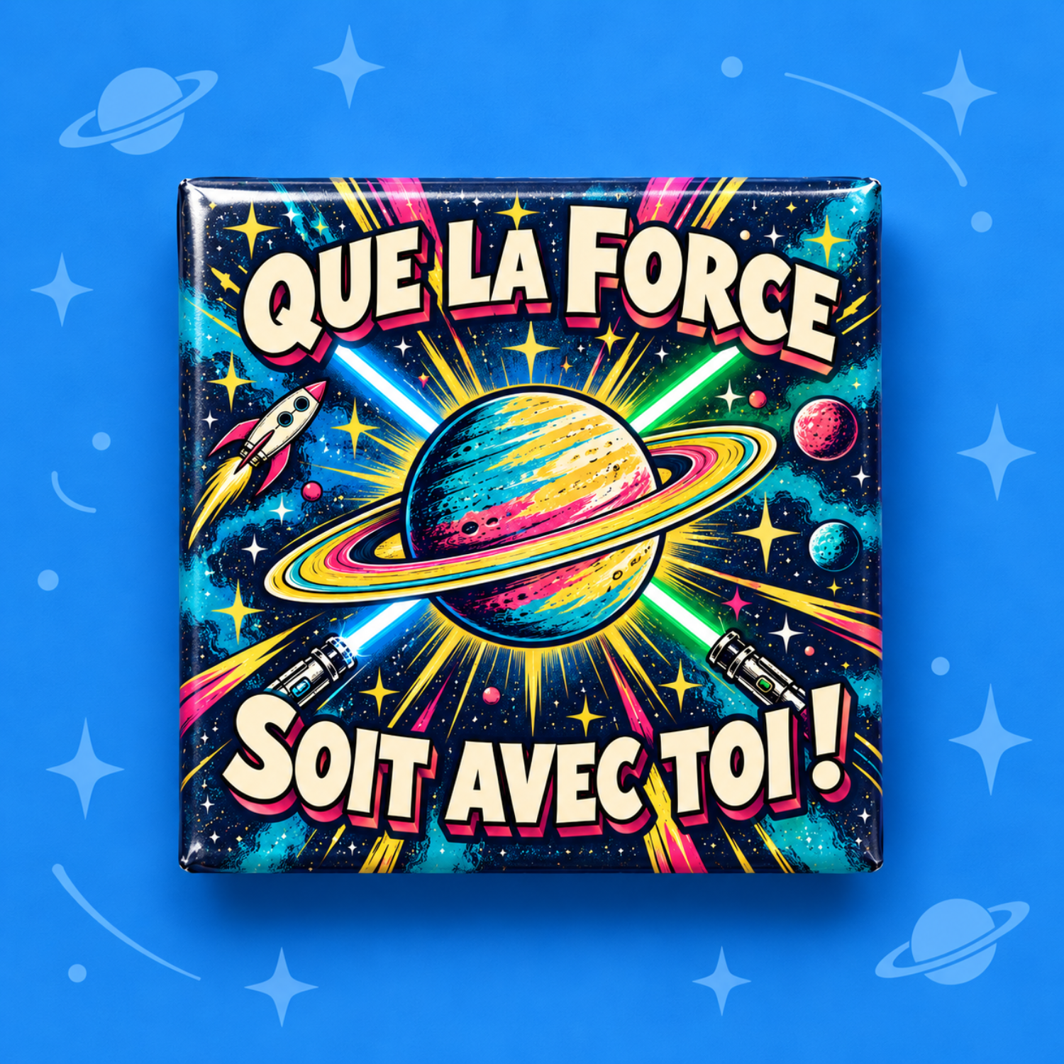 Magnet Que la force soit avec toi — carré 5 × 5 cm
