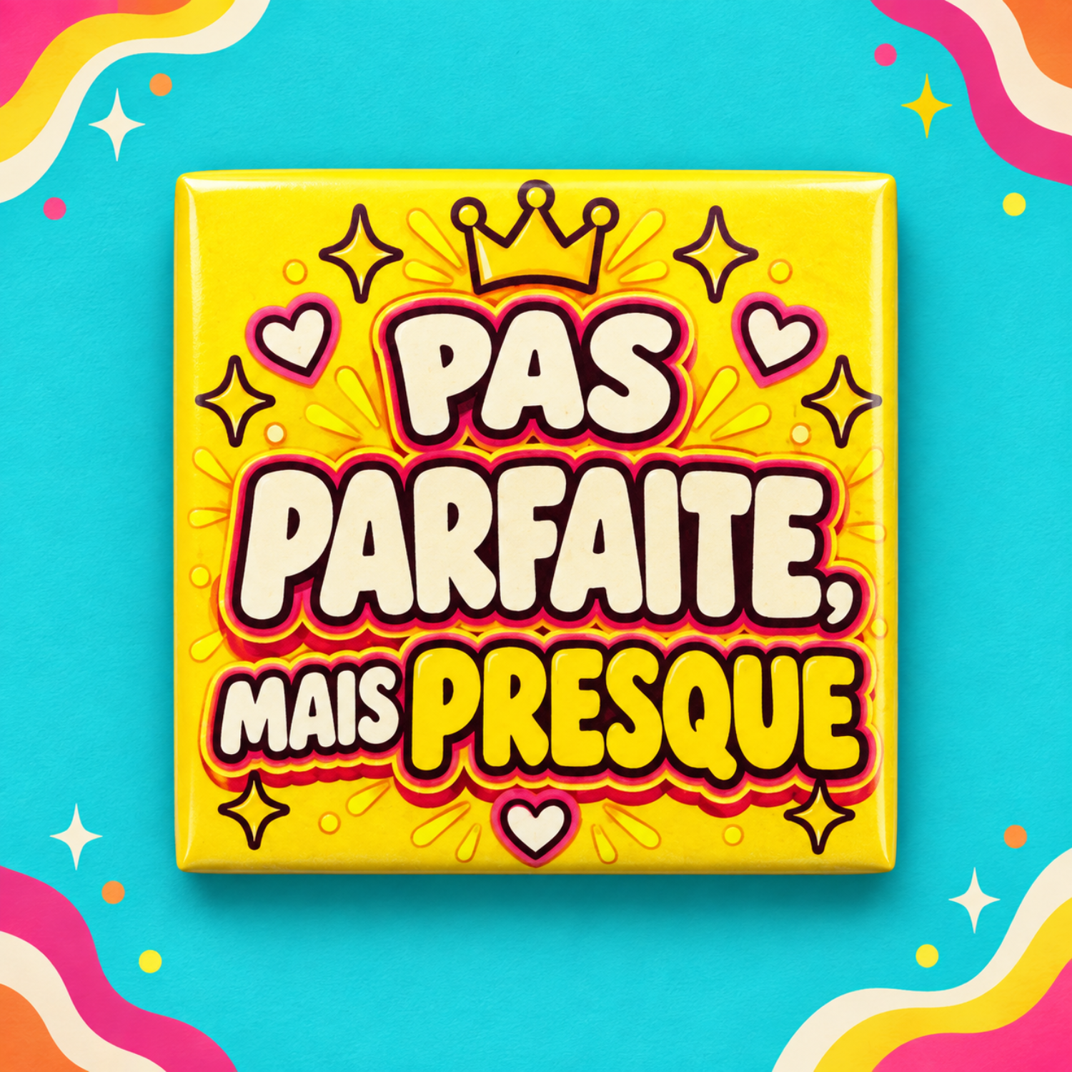 Magnet Pas parfaite mais presque — carré 5 × 5 cm
