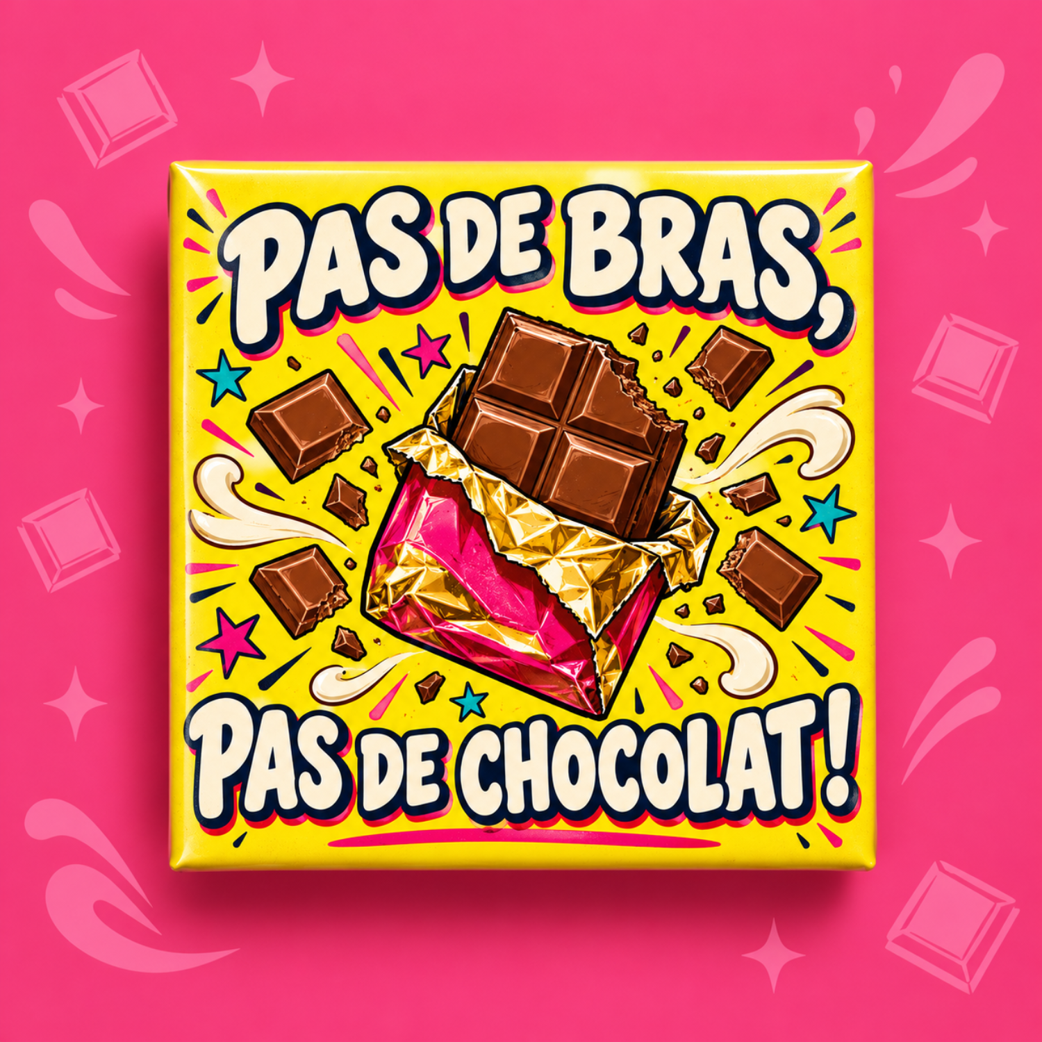 Magnet Pas de bras pas de chocolat — carré 5 × 5 cm