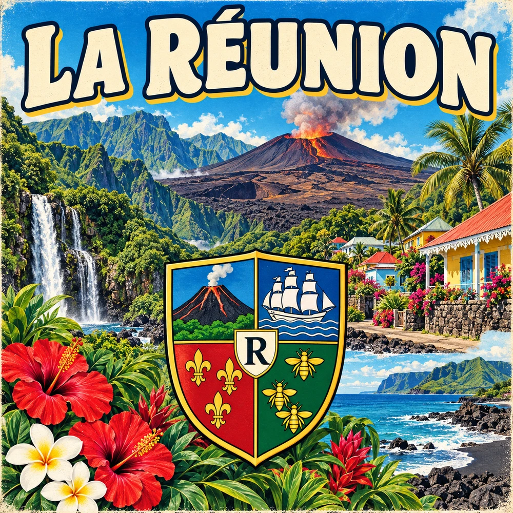 Magnet La Réunion — carré 5 × 5 cm